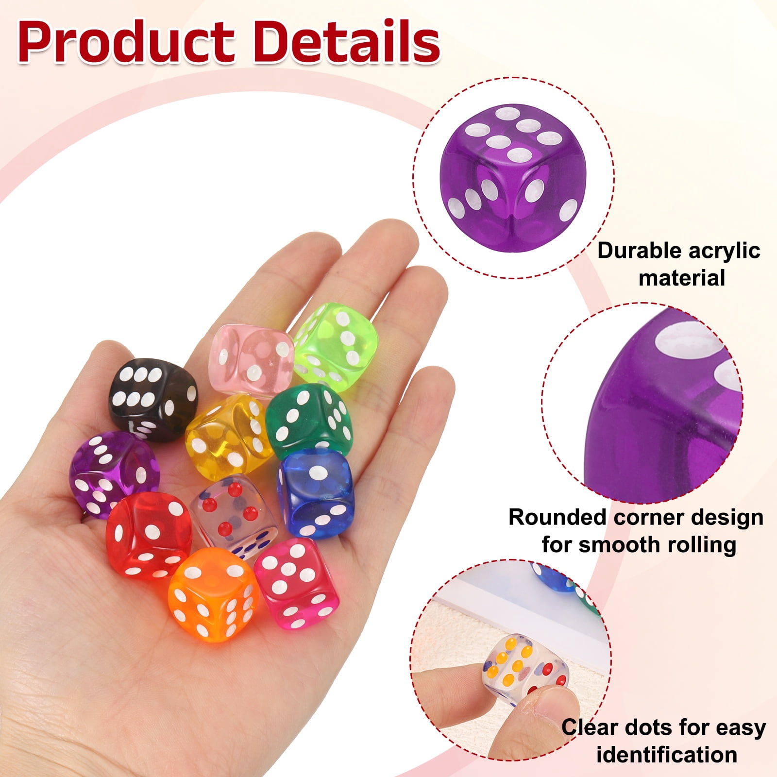 100Pcs Translucent Polyhedral Dice 16mm Square Dice W Rounded Edge, Purple