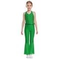 thumbnail image 6 of iiniim Girls Sequins Jumpsuit One Piece Fish Scale Performance Leotard Mermaid Mesh Halter Flared Leg Bodysuit Green 14, 6 of 7