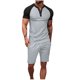 thumbnail image 1 of Pantalones de los Hombres Cintura Elástica, Color Casual Bloqueado, Manga Corta Cuello Redondo Bolsillo Shorts Conjunto, 1 of 9