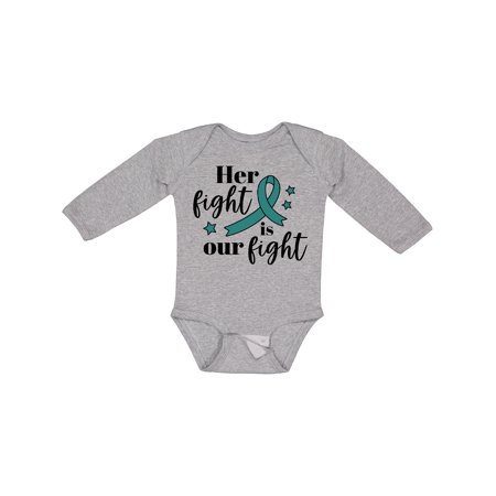 

Inktastic Ovarian Cancer Her Fight is Our Fight with Teal Ribbon Boys or Girls Long Sleeve Baby Bodysuit