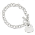 thumbnail image 1 of 925 Sterling Silver Engraveable Heart Disc on Fancy Link Toggle Bracelet, 1 of 2