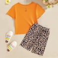 thumbnail image 3 of Hienoo Toddler Girls Outfits Bow Print Short Sleeve T-Shirt Leopard Shorts Set, Sizes 3-7, 3 of 5