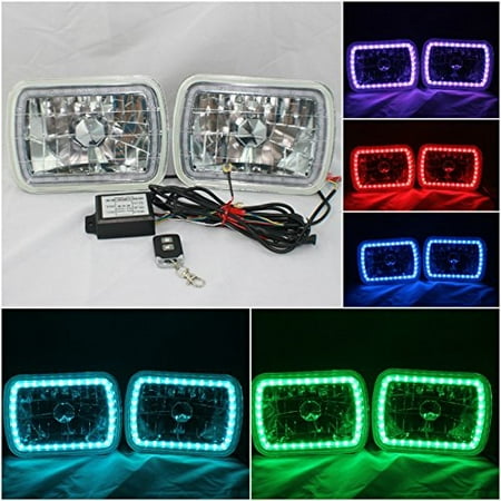 86-95 JEEP WRANGLER YJ 7X6 RGB MULTI COLOR LED SMD Halo Headlights SET (Best Halo Headlights For Jeep Wrangler)