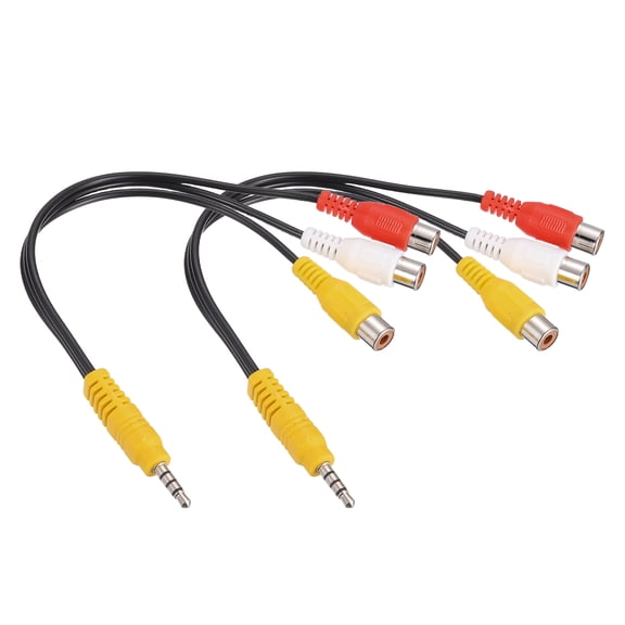 2Pcs TRRS 3.5mm Male Yellow to Gold Plating 3RCA Female Cable, 0.3Meter(12 Inch) Copper Core 2.5mm Audio AUX Cable