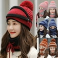 thumbnail image 3 of Cheers.US 3Pcs/Set Winter Knitted Beanie Hat Face Neck Warmer Set for Women Girls Fleece Lining Ski Caps with Pompom, 3 of 7