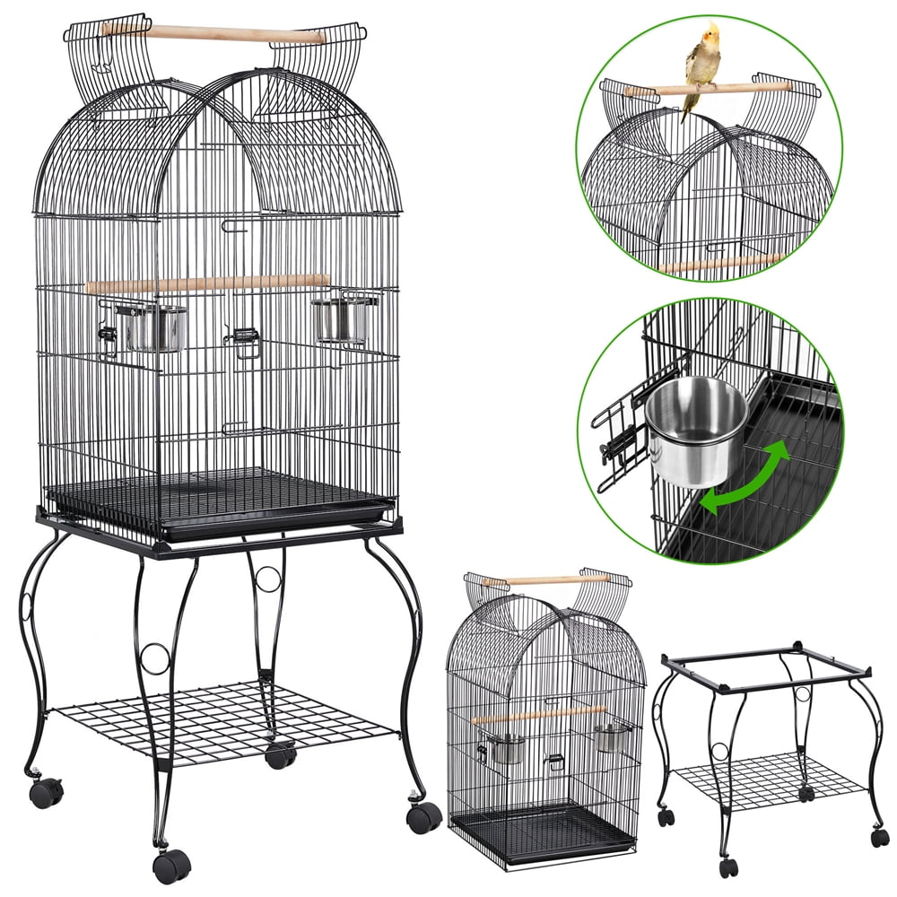 Renwick Rolling Metal Parrot Cage with Open Top For Small Birds