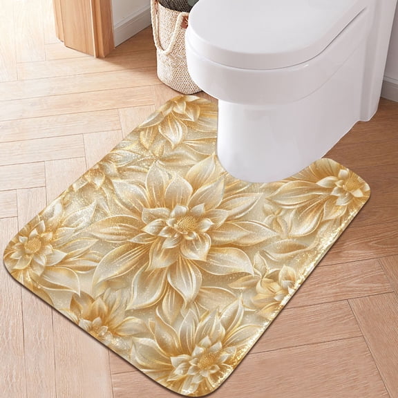 Toilet Rug U-Shaped Bathroom Rugs Non-Slip Soft Plush Machine Washable Contour Bath Mat Luxury Dahlia Flower 24x20