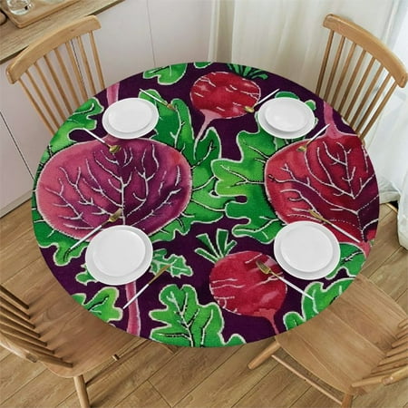 

Autua Radishes Leaves Folk Art Round Table Cover 100% Polyester Stain Resistant Washable for Indoor Outdoor Tablecloth Kitchen Dining Wedding Parties 42 -46