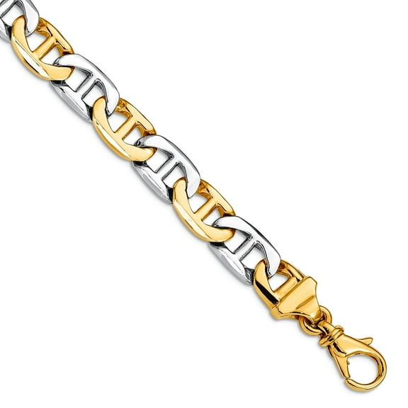 14k Two-Tone Solid Polished Gold 8mm Fancy Link Chain Bracelet 8 Inch Lobster Claw Link Bracelet for Women and Men
