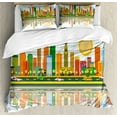 thumbnail image 1 of Miami Duvet Cover Set King Size, North American City Skyline with Water Reflection Colorful High Rise Buildings Cars, Decorative 3 Piece Bedding Set with 2 Pillow Shams, Multicolor, by Ambesonne, 1 of 3