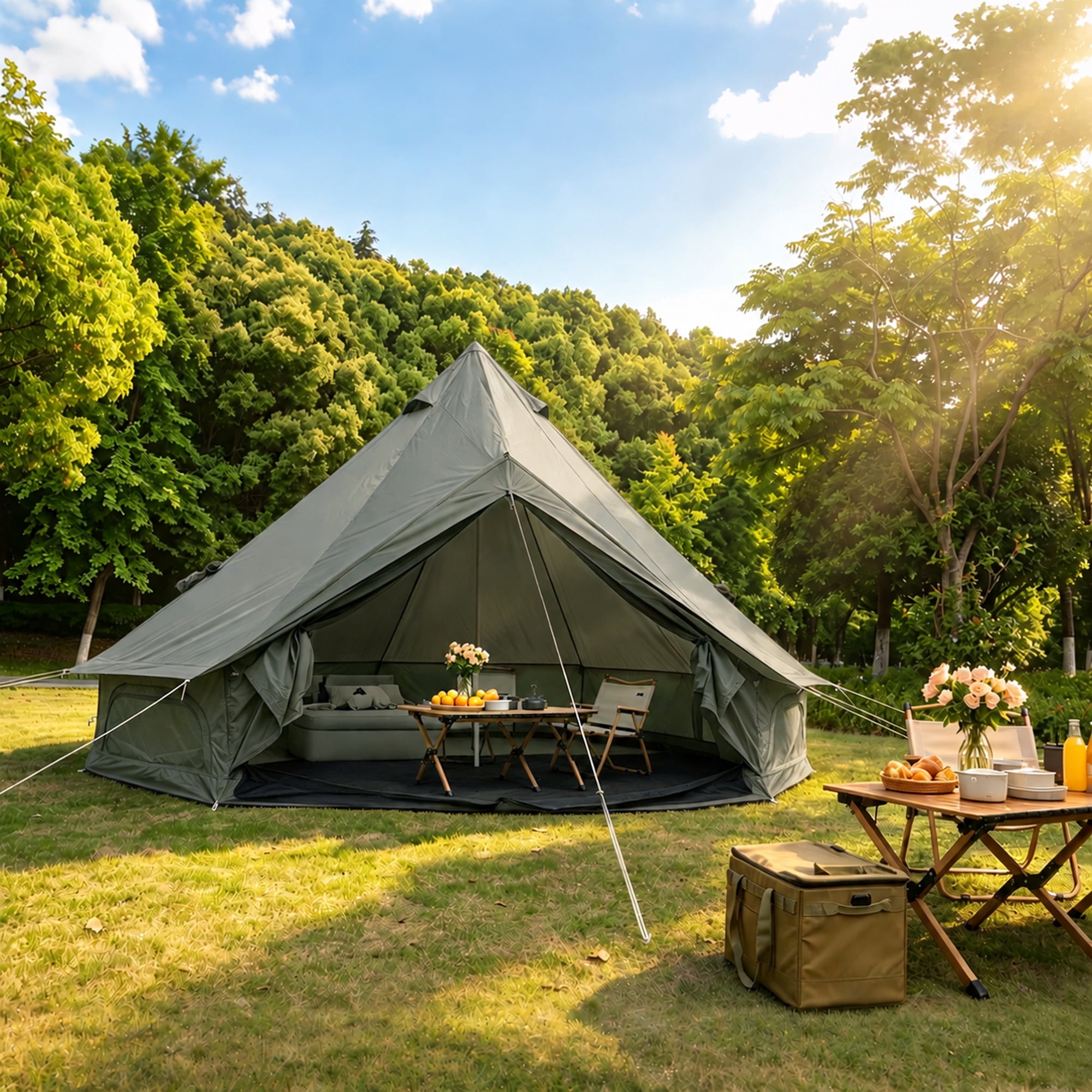 Oxford Bell Tent for Family Camping, Spacious 13.1ft Yurt with Stove Jack, Large Glamping Tents for 4-8 People, 4 Season Oxford Hot Tent Shelter, Green