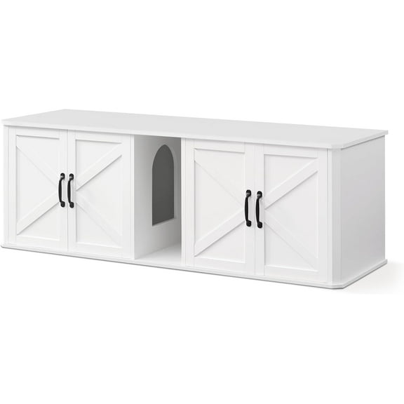 Feandrea Cloud White Double Cat Litter Box Enclosure - Stylish, Spacious & Sturdy for Multiple Cats