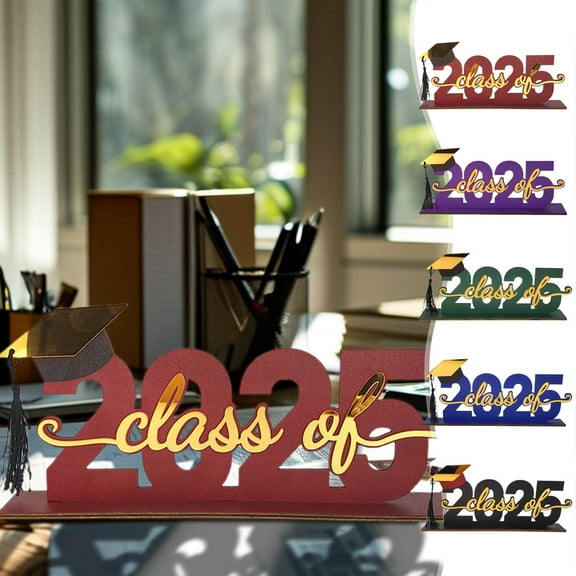 Class of 2025 Wooden Tabletop Decor, Graduation Party Decorations with Grad Cap & Black Tassel, 2025 Wood Cutout Sign Ornament Graduation Photo Prop, 11.8in x 5.3in