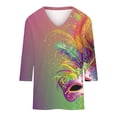 thumbnail image 3 of Tmtolofot Womens Basic Shirts Feather Printed Blouses 3/4 Sleeves Tops Mardi Gras Funny Blouse Festive Carnival Costume T-Shirt 2025 Spring Clothing,#2_Multicolor,Large, 3 of 4