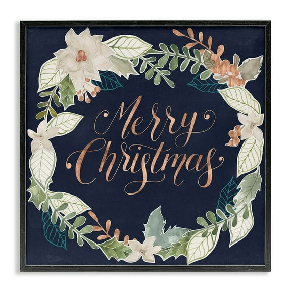 Stupell Industries Traditional Christmas Wreath Holiday Painting Black Framed Art Print Wall Art, 12 x 12