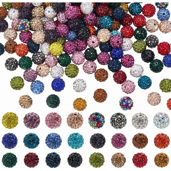 240pcs 24 Colors Rhinestone Beads 10mm Pave Disco Ball Clay Beads Polymer Clay Rhinestone Bead Diamond Bead for Bracelet Baseball Necklace Earring Jewelry Making Beadable Pen