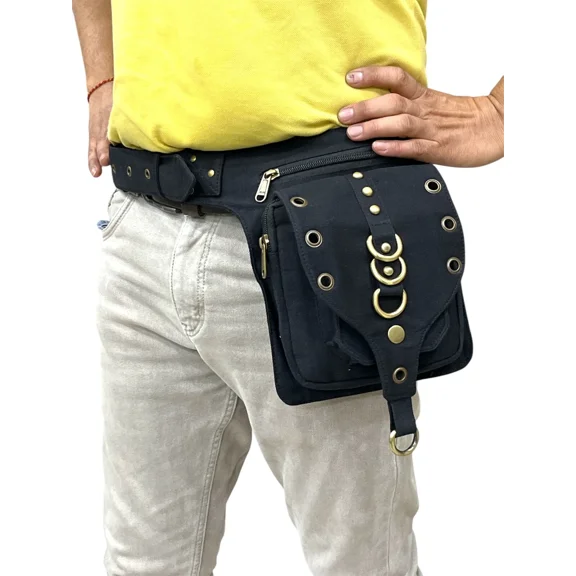 Narayani Crafts Unisex Fanny Pack Utility Waist Bag Cotton Canvas Hip Belt with Pouch Pockets