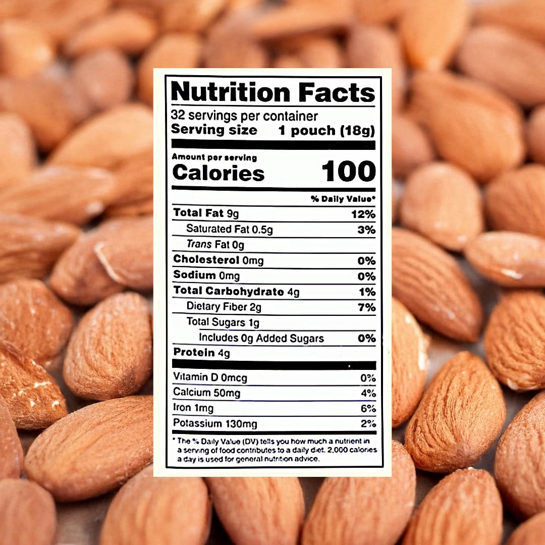 Wellsley Farms 100 SCH4&nbsp;Calorie Almond Snack Packs, Gluten-Free, Kosher, Non-GMO, 32-Count Convenient Single-Serve Packs. NO Salt.