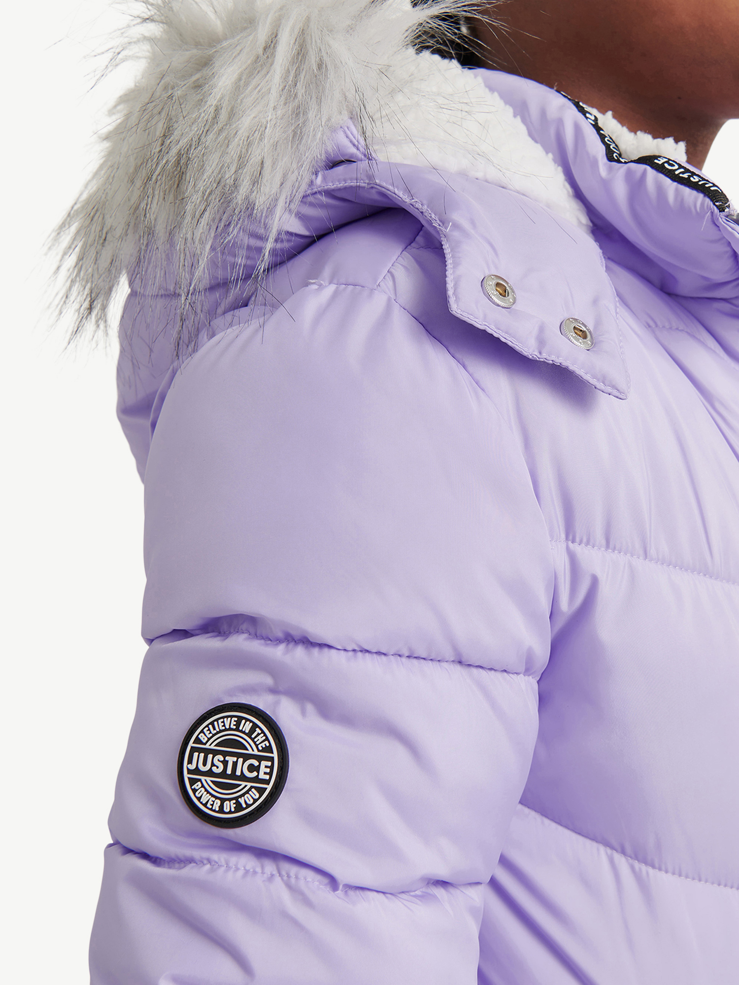 Justice Girls Puffer Jacket with Faux Fur Lined Hood, Sizes 5-18