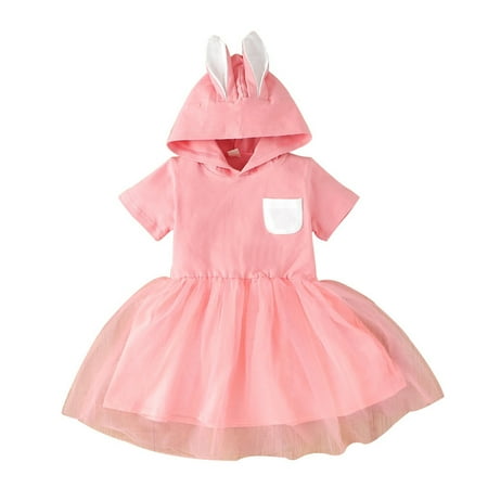 

DNDKILG Baby Toddler Girl Short Sleeve Dresses Summer Rabbit Dress Sundress Pink 18M-6Y 80
