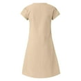 thumbnail image 7 of Qiopertar Linen Dress for Women Summer Casual V-Neck Short Sleeve Solid Knee-Length Pullover Loose Comfy Fashion Beach Travel Boho Dress, Khaki L, 7 of 7