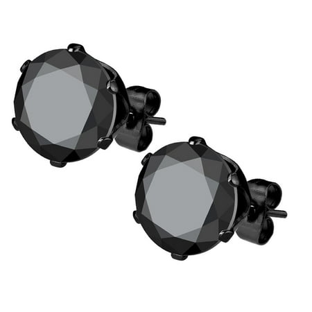 Stainless Steel Black IP Plated CZ Simulated Diamond Stud Earrings for