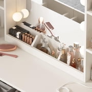 Vabches Modern Vanity Desk Set with Large Mirror and Stool, Large Makeup Table Set with 3 Drawers, 2 Cabinets & Storage Stool, Adjustable Lighting Colors