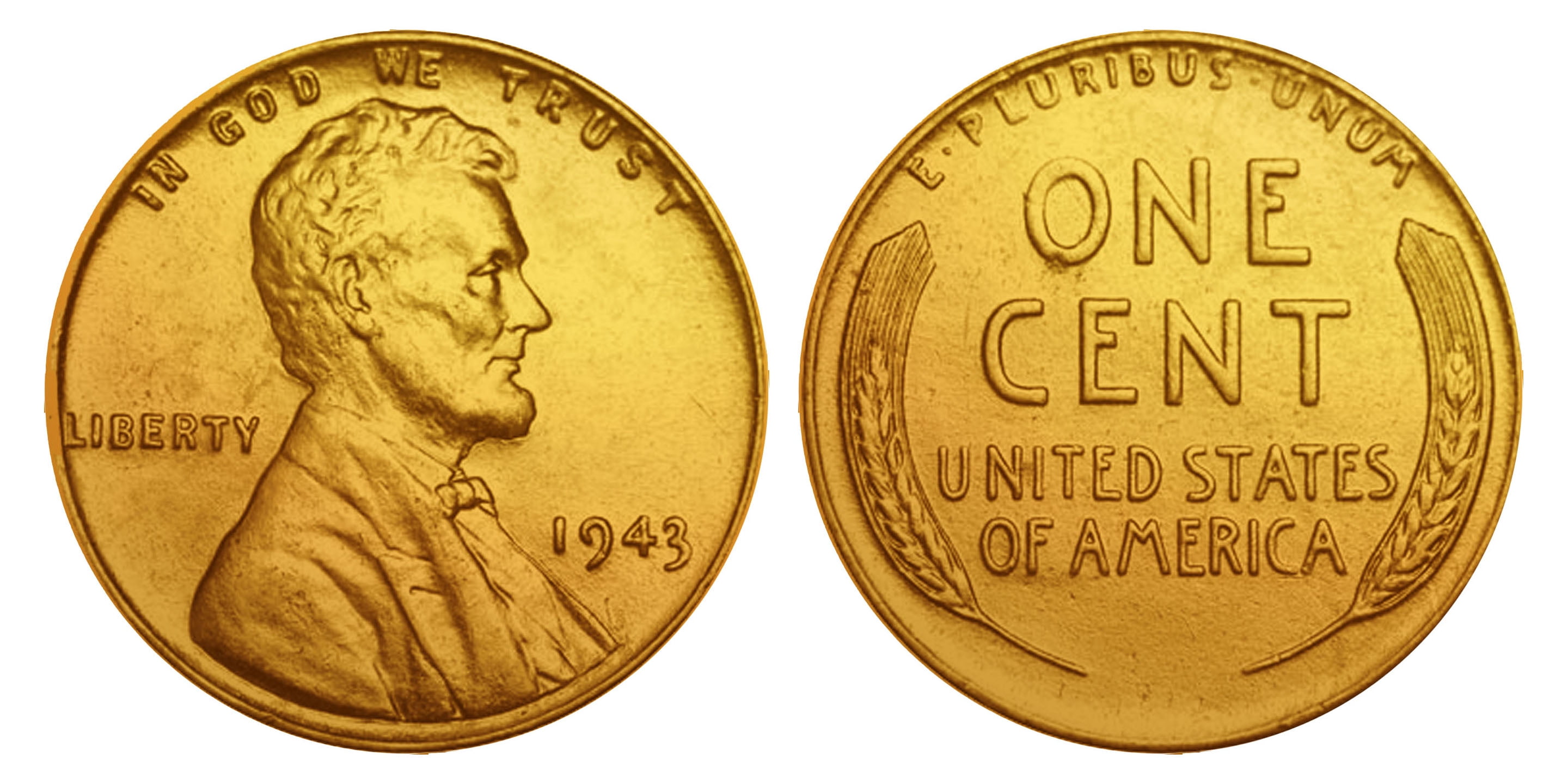 1943 Genuine Steelie WWII Lincoln Wheat Wartime Penny 24K GOLD PLATED