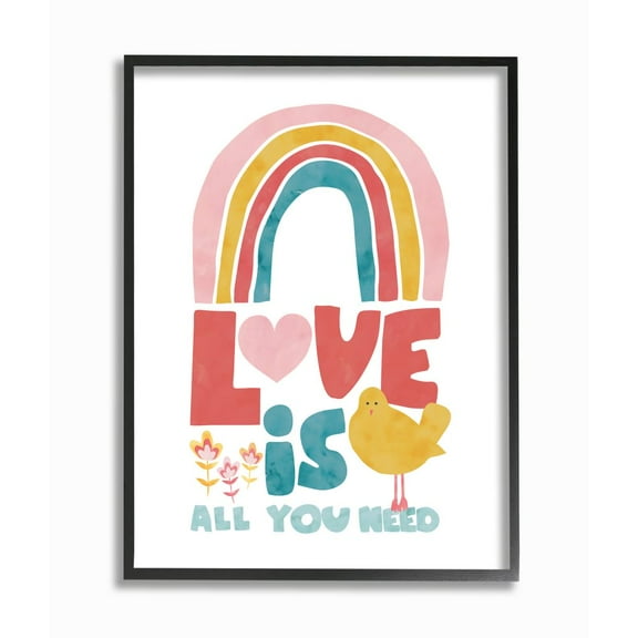Stupell Industries Whimsical Kid's Rainbow Love Is All You Need Quote Framed Wall Art Design by Jennifer McCully, 24" x 30", Black Framed
