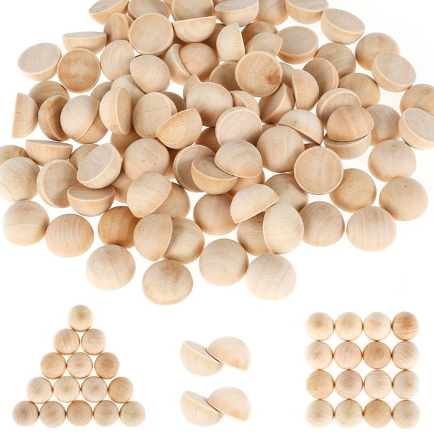 NKTIER 100Pcs Half Round Wooden Beads,Natural Split Wood Balls Unfinished Half Round Wood Beads Spacer Wooden Craft Balls For DIY Kids Arts
