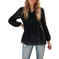 thumbnail image 2 of Qarigey Camisa de mujer con cuello en V con volantes Blusa de encaje casual de manga larga con cuello en V Prendas para la parte del cuerpo Negro XL, 2 of 6