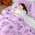thumbnail image 4 of Erosebridal Purple Cowgirl Boots Bedding Full Size,Cactus Plant Comforter Sets with Sheets,Vintage Farm Style Bedding Sets Full Size,Microfiber Bedroom Decor Reversible,7pcs, 4 of 6