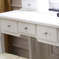 thumbnail image 3 of White Vanity Table for Teen Girls, Makeup Vanity Set with PU Cushioned Stool, 5-Drawer, Rotation Removable Top with Large Led Round Mirror for Teen Girls Bedroom, 3 of 8
