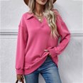 thumbnail image 2 of GigrtiJin Women's Fall Winter Sweatshirts Long Sleeve Lapel V-Neck Pullover Tops Solid Color Casual Loose Sweatshirt, 2 of 4