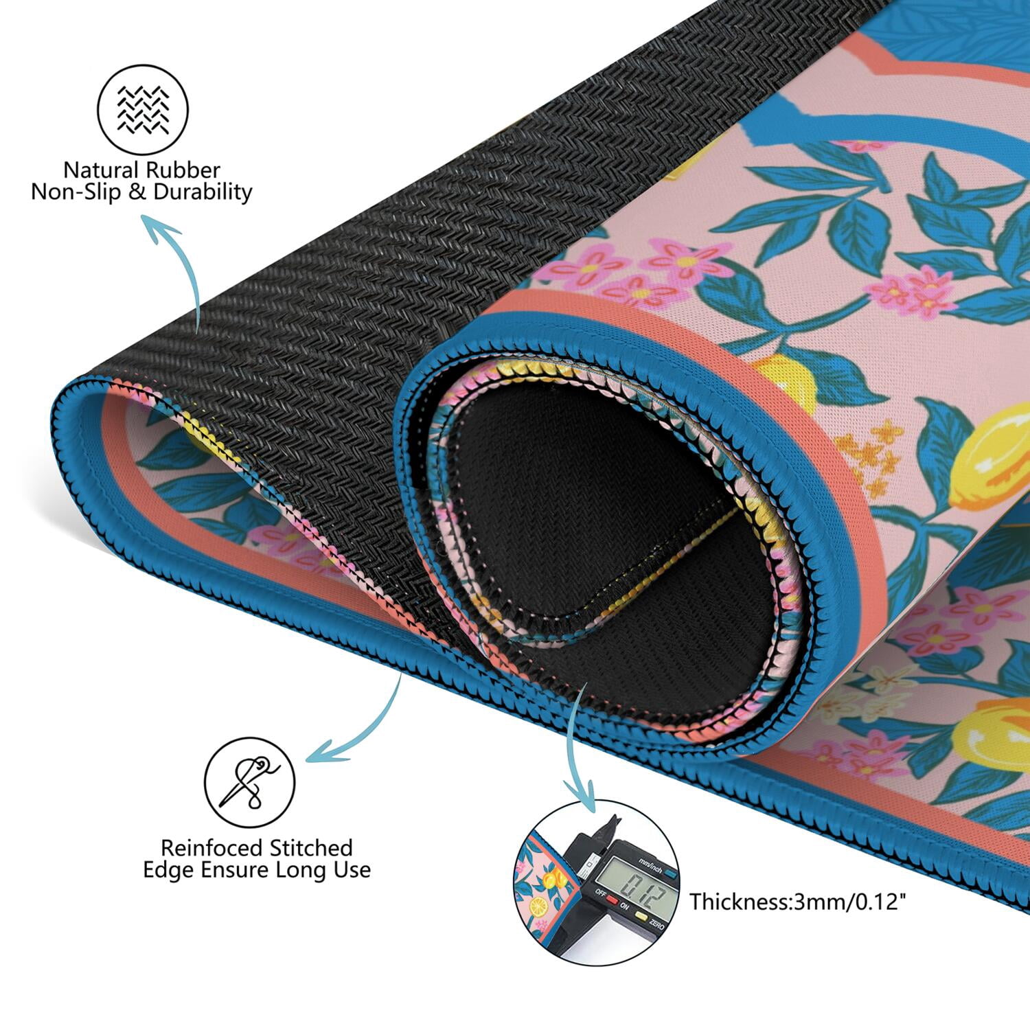 Blue Mahjong Mat for Table, 31.5*31.5in Anti Slip American Mahjong Table Cloth, Noise Reduction, Neoprene Mah jongg Mat with Carrying Bag & 3 Dices, Mahjong Set Gift, Board Tile Games Mats, Lemon03