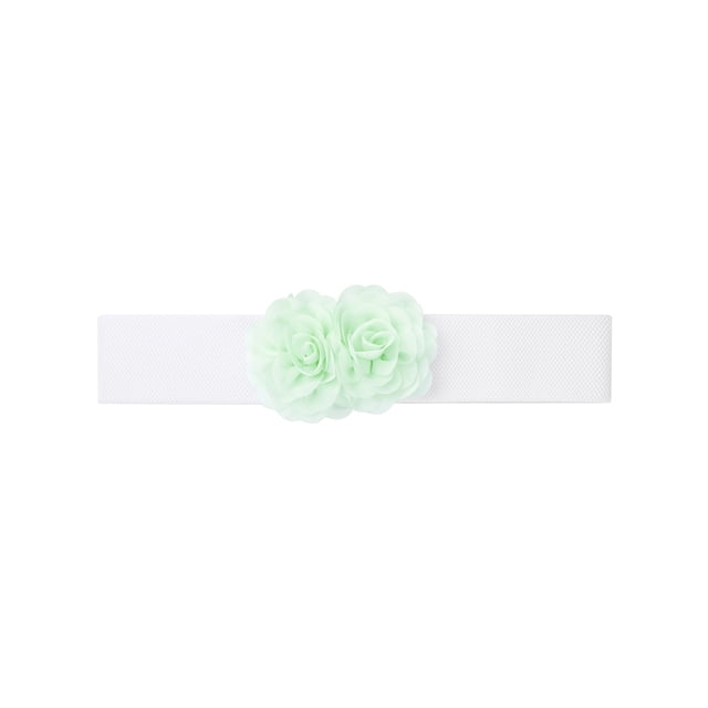 Cinturón elástico de doble flor de chiffon grande para mujer INSPIRE CHIC, corsé ancho elegante para vestido, 26.8x2.4 pulgadas, verde menta claro