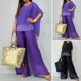 thumbnail image 2 of Quixlent 2 Pcs/Set Women T-shirt Pants Set Loose Round Neck Bat Sleeve Shiny Sequin Top High Waist Wide Leg Double-layers Trousers Casual Daily Outfit, 2 of 8