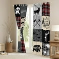 thumbnail image 3 of Hunting Bear Blackout Curtains, Rustic Deer Elk Curtains & Drapes Country Camper Lodge Curtains Teens Adult Bedroom Decor, Patchwork Retro Cabin Window Curtains 42"Wx63"L, Black Gray Red, 3 of 5