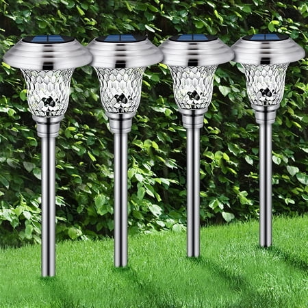 4 Pack Solar Garden Lights Outdoor, Decorative Solar Garden Lights Waterproof Glass Stainless Steel Auto-on/off Solar Landscape Lights for Lawn, Patio, Yard, Garden, Pathway, Driveway