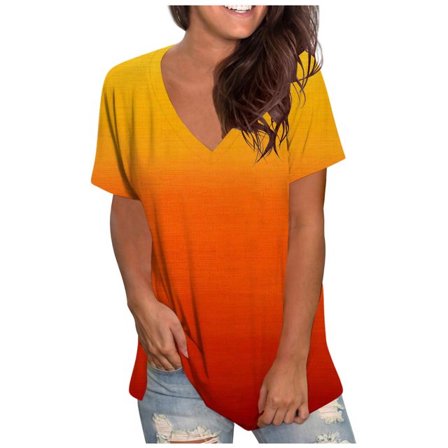 Birdeem Mode Femmes Été Col en V Manches Courtes T-Shirt Imprimé Décontracté Blouse
