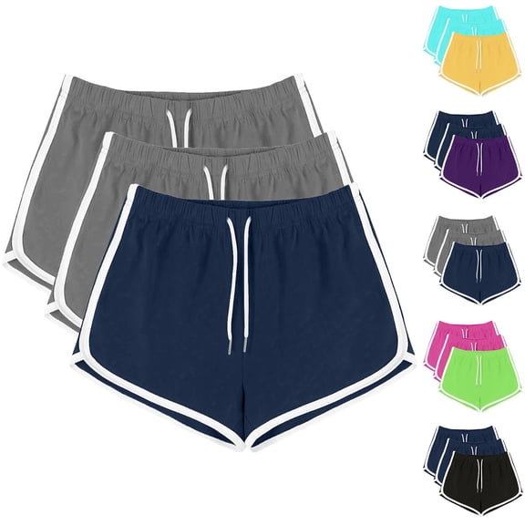 Fartey 3 Pack Women's Dolphin Athletic Shorts Summer Drawstring Elastic Waisted Yoga Shorts Soft Comfy Running Short Pants Gym Workout Shorts Hot Pink 3XL
