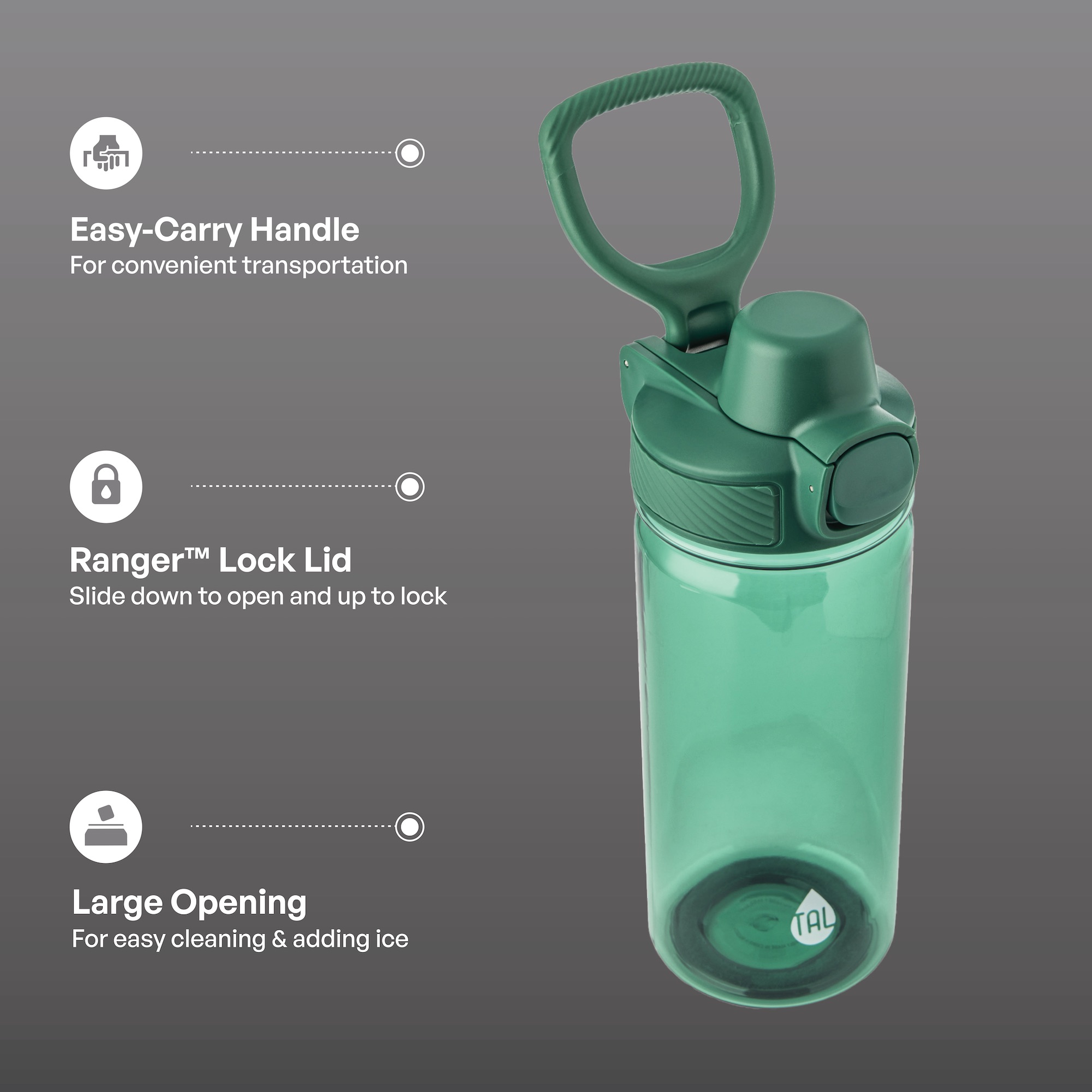 TAL 20oz Tritan Ranger Lock Water Bottle, Green photo 4
