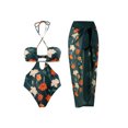 thumbnail image 3 of Biekopu Women 2 Pieces Swimsuits,Floral Print Tie-Up Halter Neck Sleeveless Backless Padded Romper Bikini Skirt Set, 3 of 8