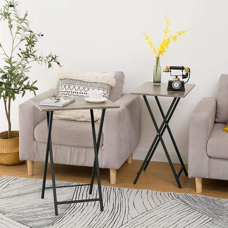 Folding TV Tray Tables, Set of TV Trays with Storage Rack