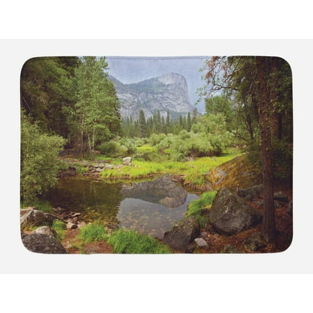 Yosemite Bath Mat, Small Spring Forest Distant Mountain Picture of Yosemite National Park Landscape Print, Non-Slip Plush Mat Bathroom Kitchen Laundry Room Decor, 29.5 X 17.5 Inches, Green, (Best Camping Green Mountain National Forest)
