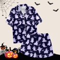 thumbnail image 6 of siminsem Womens Satin Pajama Set Graphic Printed Cute Button Down Short Sleeve Sleepwear Top with Soft Lounge Shorts Lightweight Loungewear Two Piece Pjs for Home, Purple,S, 6 of 7