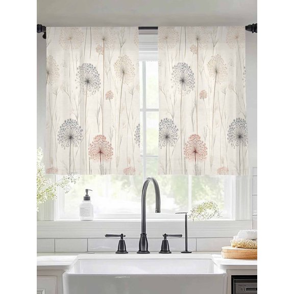 Dandelion Retro Leaves Sheer Curtains for Living Room Bedroom Farmhouse Botanical Watercolor Sheer Curtains 45 Inch Long 2 Panels Set Light Filtering Curtain Window Treatments Drapes for Dining Room