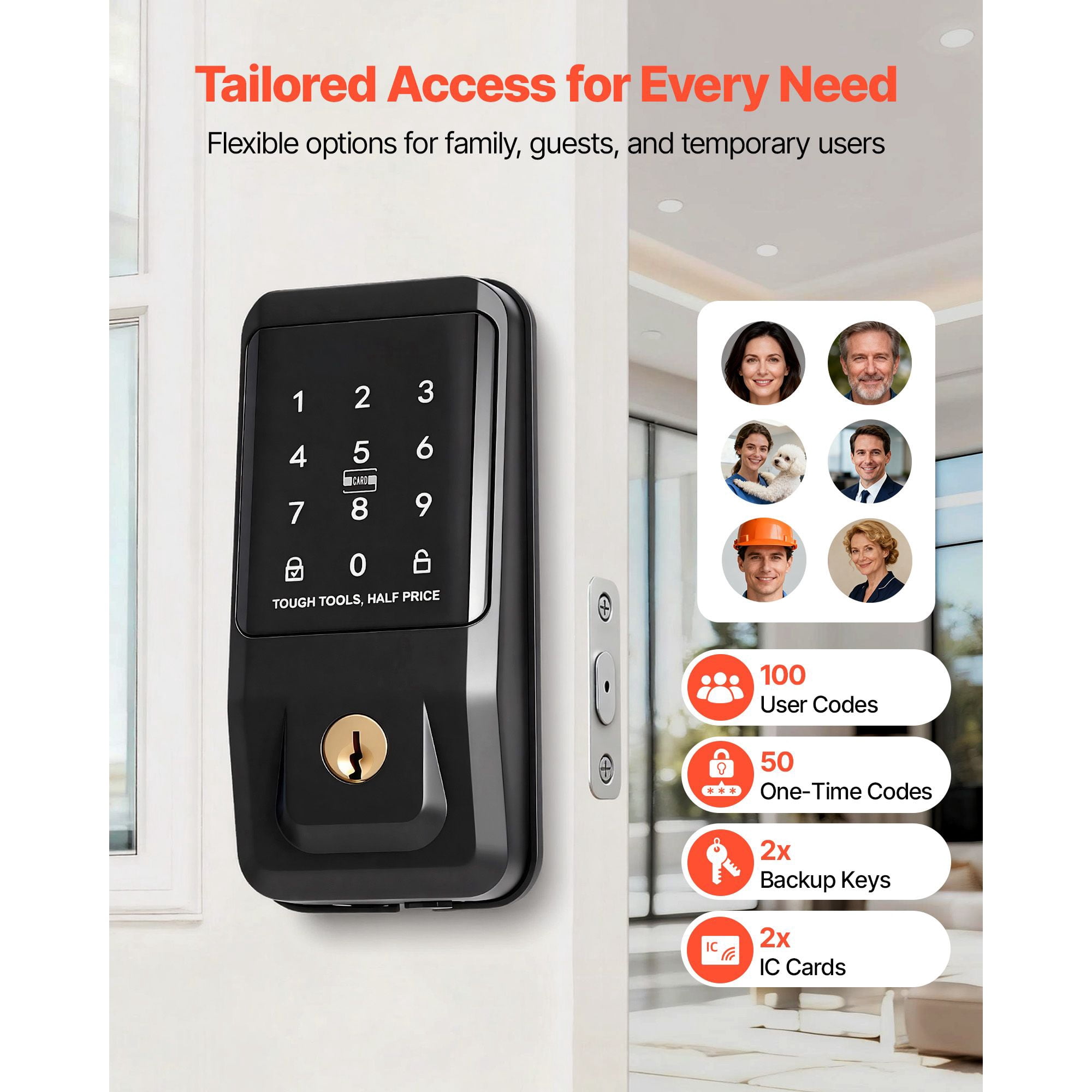 Keyless Entry Door Lock, Electronic Deadbolt with IC Card, Customizable User Codes, Auto Lock, Anti-Peeping Password, Backlit, Easy Installation for Home