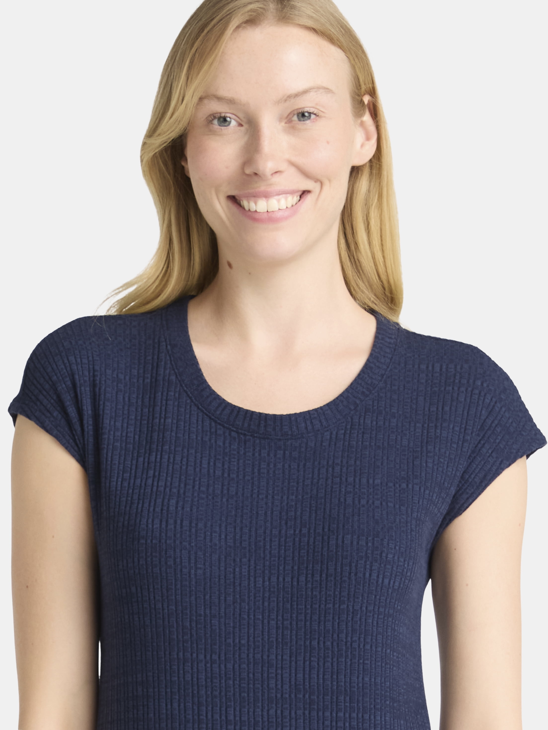 Time and Tru Women's Ribbed Column Dress with Short Sleeves, XS-XXXL