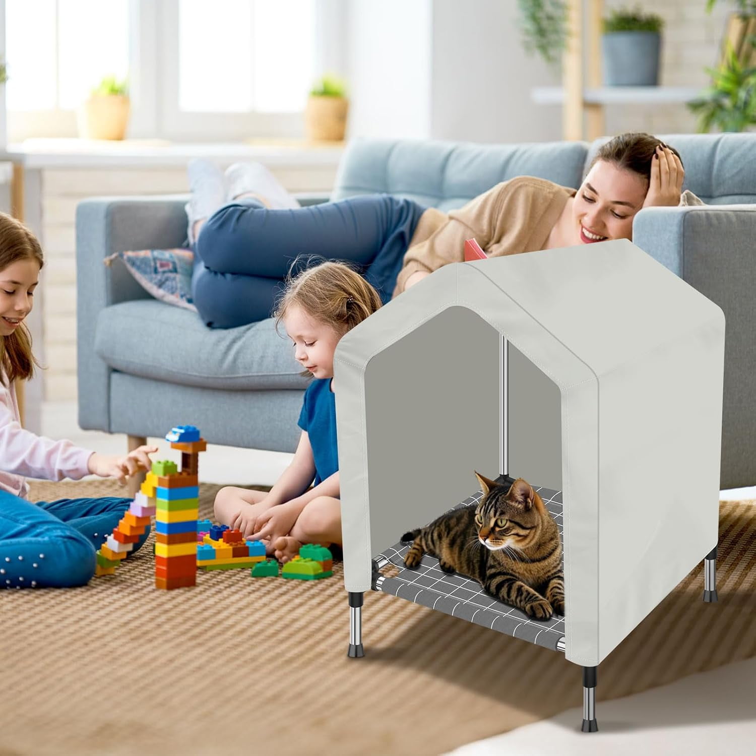 Elevated Dog House for Outdoor or Indoor - Waterproof Dog Tent Cat House, Dog Sunshade Tent, Pet House with Removable Cover, Suitable for Medium Cats Dogs